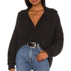 Free People Marlie Ribbed Knit Pullover Sweater S Oversized Black